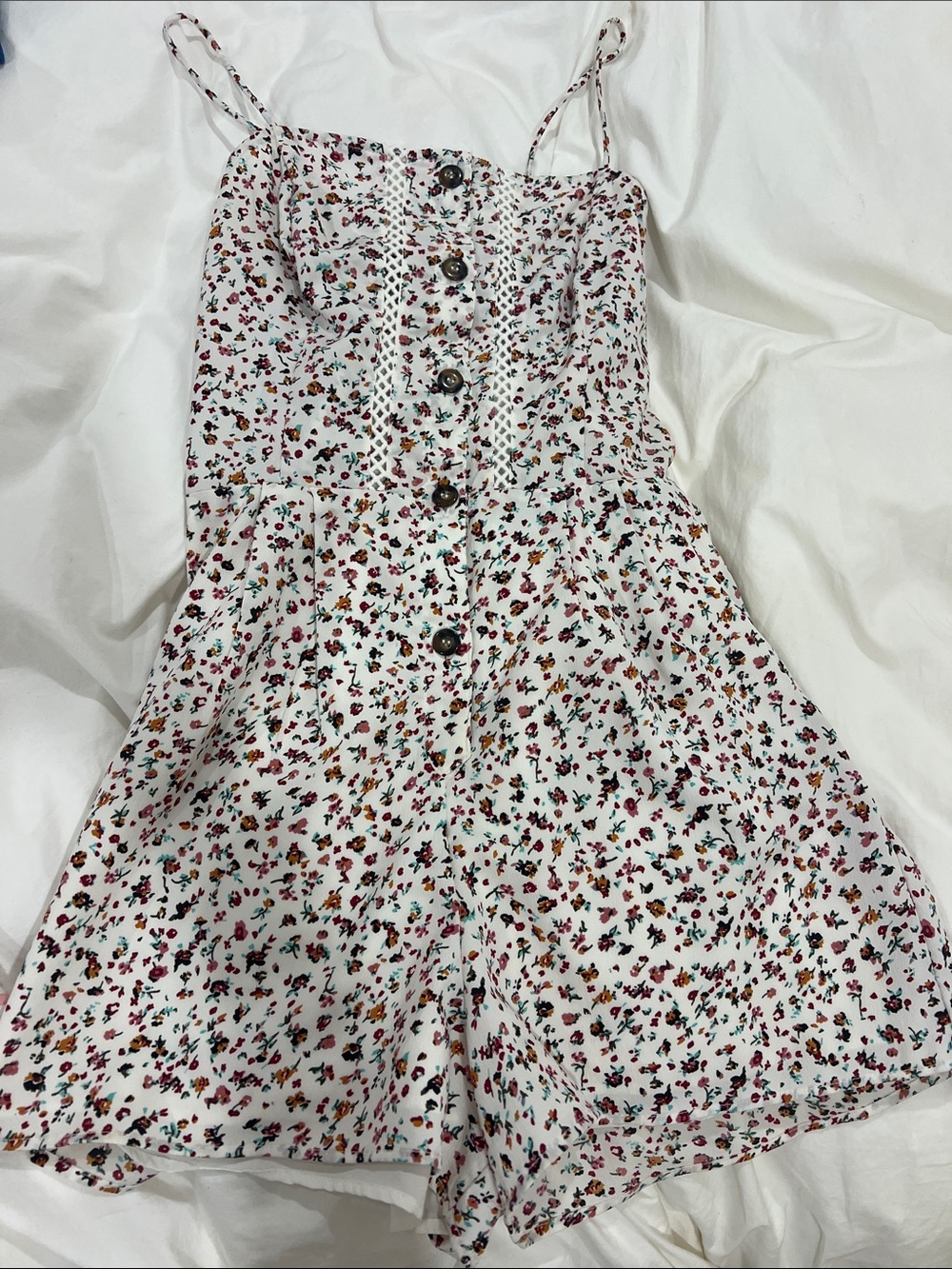 Topshop White Floral Spaghetti-Strap Romper